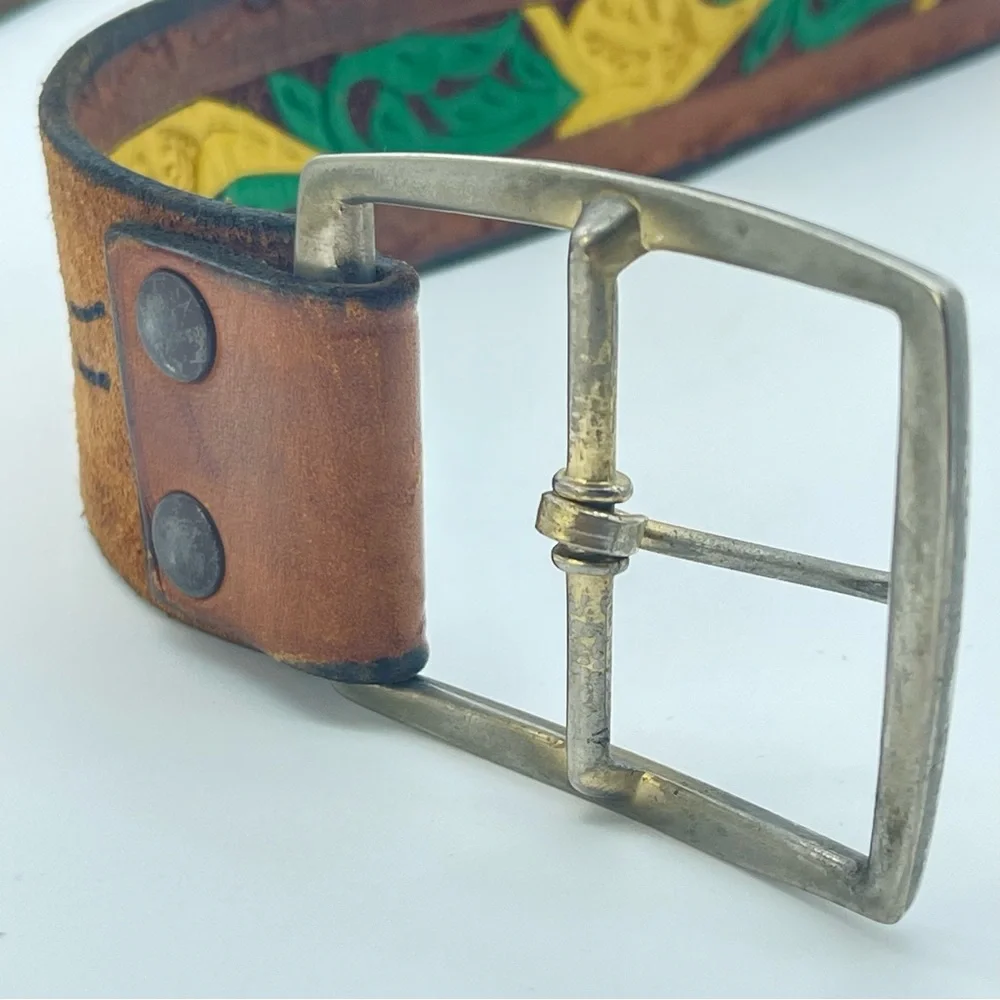 Vintage 70s Western Leather Tooled Belt | Embossed Name | Retro Rockabilly Hip